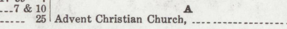 The index line reading Advent Christian Church in the 1927 atlas