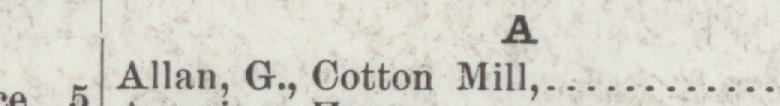 The line reading Allan, G, Cotton Mill in the 1892 atlas index