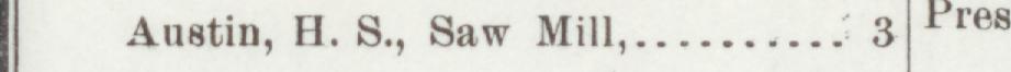 The line reading Austin, H. S., Saw Mill in the 1899 atlas index