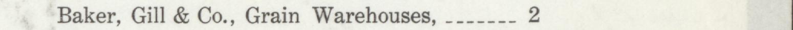 The line reading Baker, Gill & Co., Grain Warehouses, _ 2 in the 1910 atlas index