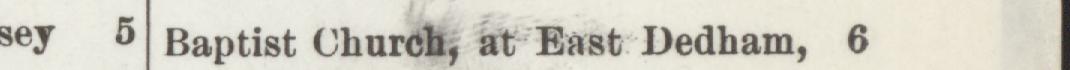The line reading Baptist Church, at Bast Dedham in the 1892 atlas index