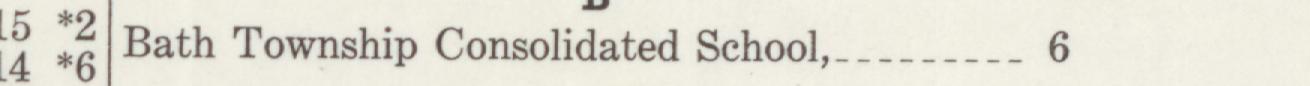 The line reading Bath Township Consolidated School in the 1943 atlas index