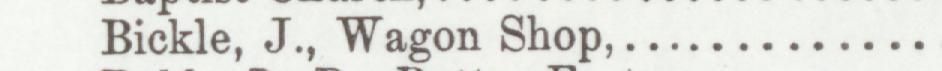 The line reading Bickle, J., Wagon Shop in the 1899 atlas index