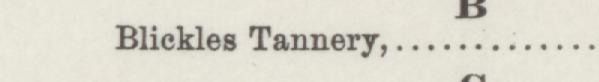 The line reading Bliekles Tannery in the 1885 atlas index