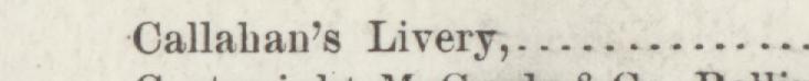 The line reading Callahan's Livery in the 1884 atlas index