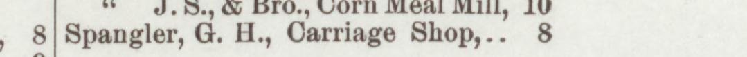 The line reading Spangler, G. H., Carriage Shop in the 1893 atlas index