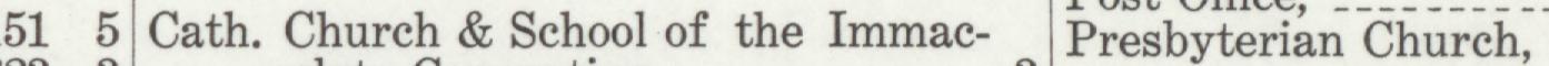 The line reading Cath. Church & School of the Immac in the 1909 atlas index