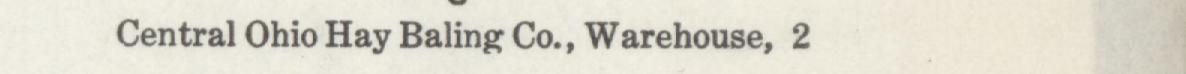 The line reading Central Ohio Hay Baling Co., Warehouse, 2 in the 1915 atlas index