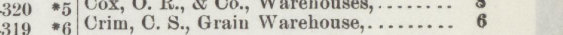 The line reading Crim, O. S., Grain Warehouse in the 1892 atlas index