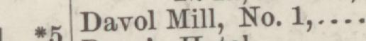 The line reading Davol Mill in the 1888 atlas index