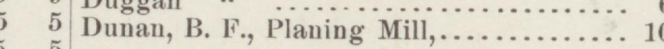 The line reading Dunan, B. F., Planing Mill,: in the 1887 atlas index