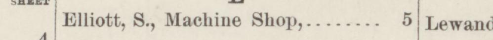 The line reading Elliott, S, Machine Shop in the 1884 atlas index