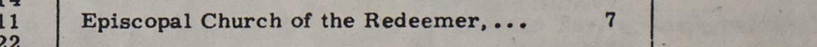 The line reading Episcopal Church of the Redeemer in the 1961 atlas index