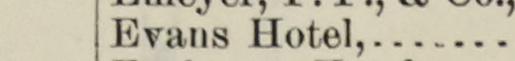 The line reading Evans Hotel in the 1886 atlas index