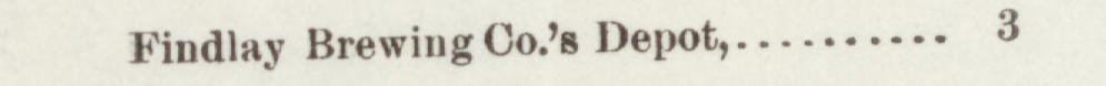 The line reading Findlay Brewing Co.s Depot in the 1895 atlas index