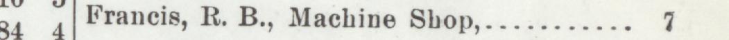 The index line reading Francis, R. B., Machine Shop in the 1902 atlas