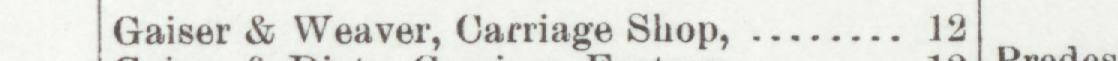 The line reading Gaiser & Weaver, Carriage Shop in the 1899 atlas index