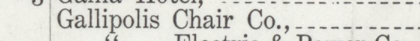 The line reading Gallipolis Chair Co in the 1916 atlas index