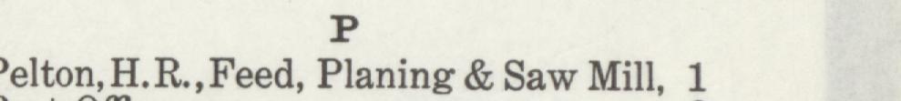 The line reading H.R. Feed, Planing & Saw Mill in the 1916 atlas index