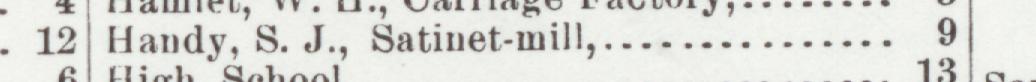 The line reading Handy, S. J., Satinet-mill in the 1900 atlas index