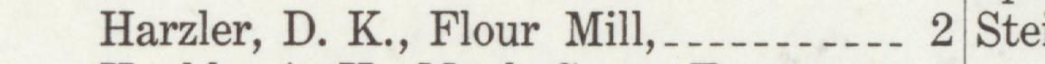 The line reading Harzler, D. K., Flour Mill,_ in the 1911 atlas index