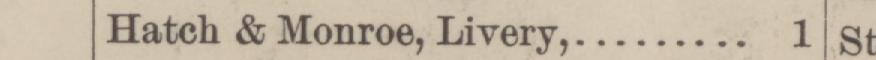 The line reading Hatch & Monroe, Livery in the 1885 atlas index