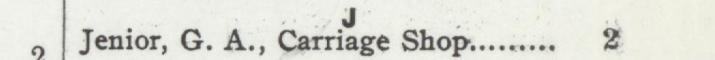 The line reading Jenior, G.A., Carriage Shop in the 1902 atlas index