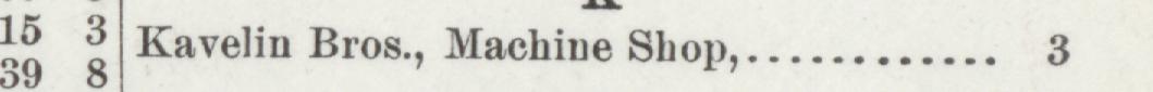 The line reading Kavelin Bros, Machine Shop in the 1895 atlas index