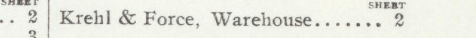 The line reading Krehl & Force, Warehouse in the 1907 atlas index