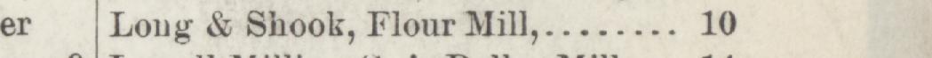The line reading Long & Shook, Flour Mill in the 1884 atlas index