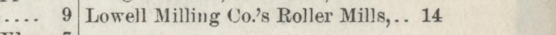 The line reading Lowell Milling Co's Roller Mills,.14 in the 1884 atlas index
