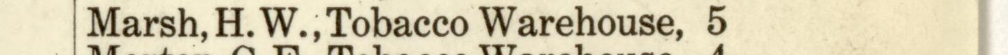 The line reading Marsh, H. W.,Tobacco Warehouse in the 1915 atlas index