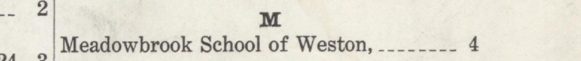 The line reading Meadowbrook School of Weston in the 1929 atlas index