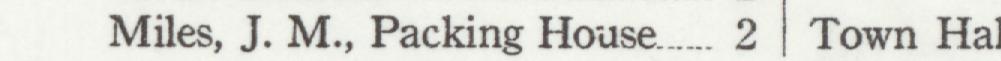The line reading Miles, J. M., Packing House in the 1921 atlas index