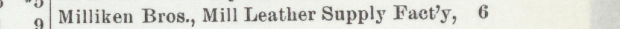 The line reading Milliken Bros., Mill Leather Supply Fact'y in the 1904 atlas index