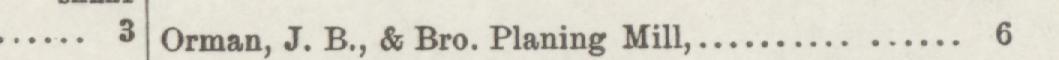 The line reading Orman, J. B., & Bro. Planing Mill in the 1889 atlas index
