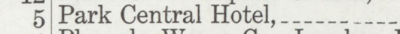 The index line reading Park Central Hotel in the 1916 atlas
