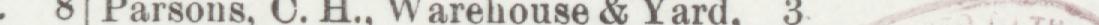 The line reading Parsons. O. h Warehouse & Yard in the 1899 atlas index