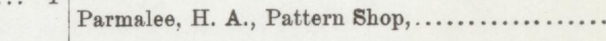 The line reading Parmalee, H. A., Pattern Shop in the 1892 atlas index