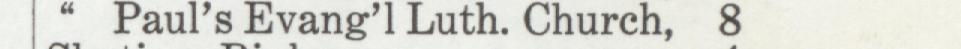 The line reading Paul's Evang'l Luth. Church in the 1910 atlas index