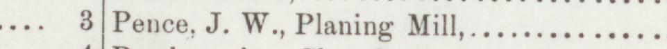The line reading Pence, J. W., Planing Mill in the 1893 atlas index