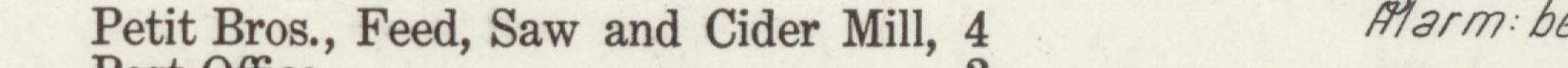 The line reading Petit Bros., Feed, Saw and Cider Mill, 4 in the 1915 atlas index