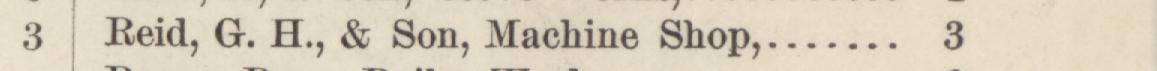 The line reading Reid, G. H., & Son, Machine Shop in the 1884 atlas index