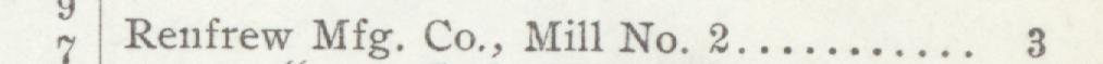 The line reading Renfrew Mfg. Co., Mill No. 2 in the 1908 atlas index