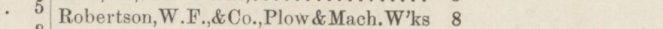 The line reading Robertson, W.F.,&Co.,Plow & Mach. W'ks in the 1884 atlas index