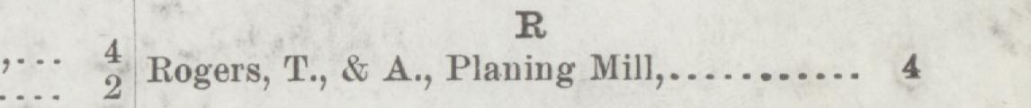The line reading Rogers, I, & A., Planing Mill in the 1893 atlas index