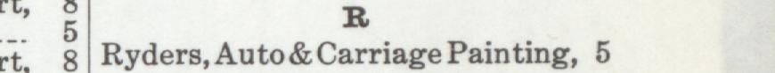 The line reading Ryders, Auto & Carriage Painting, 5 in the 1919 atlas index