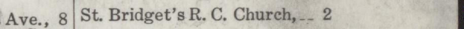 The line reading St. Bridget's R. C. Church in the 1918 atlas index