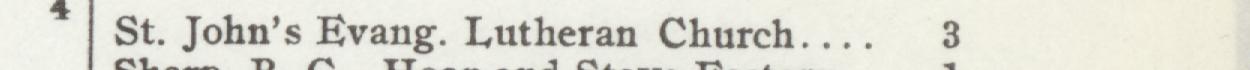 The line reading St. John's Evang. Lutheran Church in the 1908 atlas index