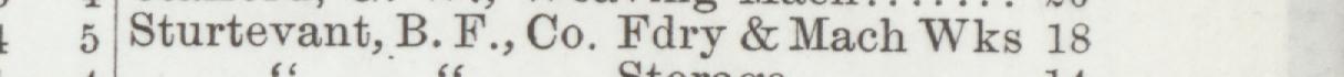The line reading Sturtevant, B. F., Co. Fdry & Mach Wks in the 1905 atlas index